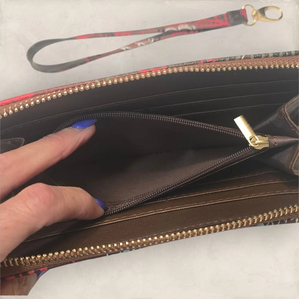 Graffiti Print Zip Around Wallet‎ Wristlet Vegan Leather NEW